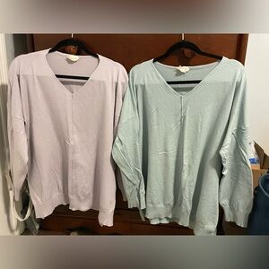2 light loose tunic 3x Ninexis sweaters knit mint lavender V neck barely worn